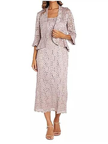 R&M Richards Sequin Lace Two-Piece Jacket Dress in Blush (view 2)