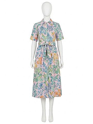 Entro Puff Sleeve Midi Dress With Tie Waist in Pink Floral (view 1)