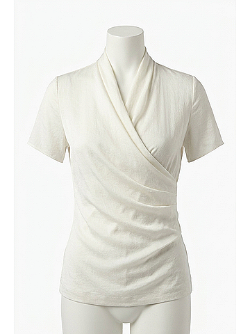 Joseph Ribkoff Faux Wrap Short Sleeve Satin Knit Top in Winter White (view 1)
