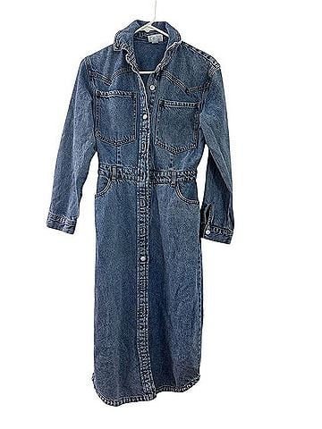 Future Collective Long Sleeve Denim Button Up MIDI Dress Casual Dress (view 2)