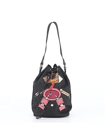 Prada Prada Tessuto Nylon Robot Motif Drawstring Leather Handbag, Black, Women's (view 1)