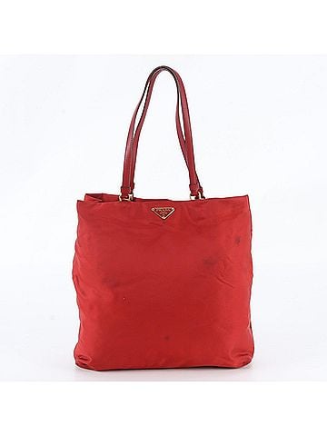 Prada Prada Tessuto Nylon Triangle Logo Leather Red Tote Bag Handbag Shoulder Women's (view 1)