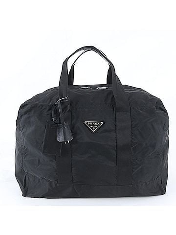 Prada Prada Tessuto Nylon Triangle Logo Leather Boston Handbag Tote Bag Black Men's (view 1)