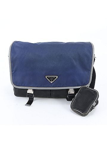 Prada Prada Tessuto Nylon Triangle Logo Leather Shoulder Bag, Navy, Men's (view 1)