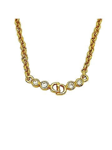 Christian Dior Christian Dior CD Logo Rhinestone Necklace, GP Gold, Women's (view 1)