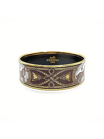 Hermès Hermes EMAGLE GM Bangle Cuff, Black with Gold Hardware, Horse Motif (view 1)