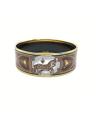 Hermès Hermes EMAGLE GM Bangle Cuff, Black with Gold Hardware, Horse Motif (view 2)