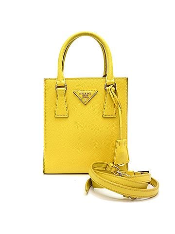Prada Prada Mini Handbag, Women's Shoulder Bag, 1BA358, Saffiano Leather, Yellow (view 1)