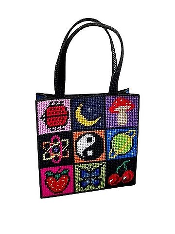 UNIF Black Patchwork Pixel Art Squares Cross Stitch Bag Shoulder Bag (view 1)