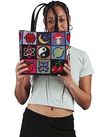 UNIF Black Patchwork Pixel Art Squares Cross Stitch Bag Shoulder Bag (view 2)