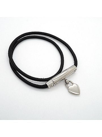 Hermès Hermes Bracelet Choker Viviride Fantasy Heart Metal Leather Silver Black Women's P3246643 (view 2)