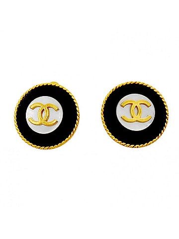 Chanel Chanel Earrings, Coco Mark Circle, GP Plated, Gold, White, Black, Women's, P3195671 (view 1)