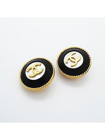 Chanel Chanel Earrings, Coco Mark Circle, GP Plated, Gold, White, Black, Women's, P3195671 (view 2)