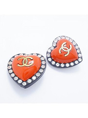Chanel Chanel Earrings, Coco Mark, GP Plated Plastic, Rhinestones, Gold, Black, Red, Women's, P3164267 (view 2)