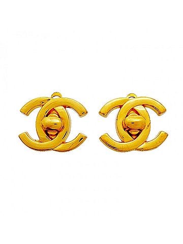 Chanel Chanel Coco Mark Turnlock Earrings, Gold Plated, Ladies' P3154015 (view 1)