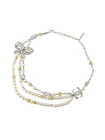 Chanel Chanel Necklace, Coco Mark Ribbon Motif, Rhinestones, Faux Pearl, 08 P CHANEL NECKLACE (view 1)