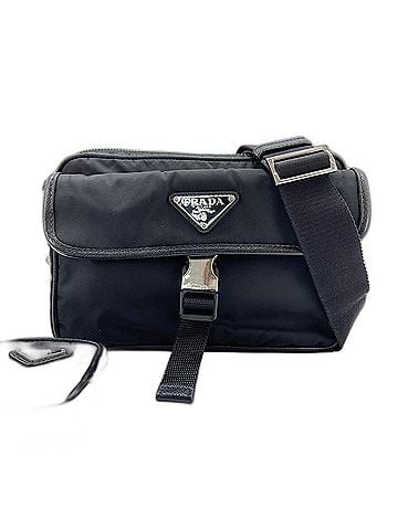 Prada Prada Triangle Logo Shoulder Bag, Nylon, Black (view 1)
