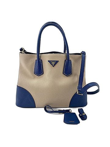 Prada Prada Saffiano Double Bag Medium Handbag, Canvas, Beige (view 1)