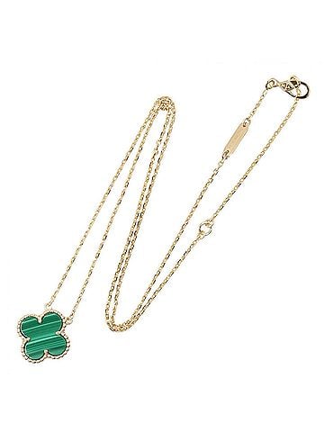 Van Cleef & Arpels Van Cleef &amp; Arpels Vintage Alhambra Malachite Necklace, 18K (Yellow Gold), Malachite, Women's, Gold/Green Tones, VCARO9VA00 (view 2)
