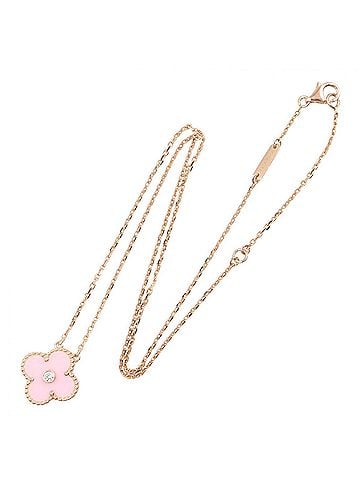 Van Cleef & Arpels Van Cleef &amp; Arpels Vintage Alhambra Pink Sable 1PD Necklace - 18KPG (Pink Gold) with Diamond Women's Gold Tone Clear (view 2)