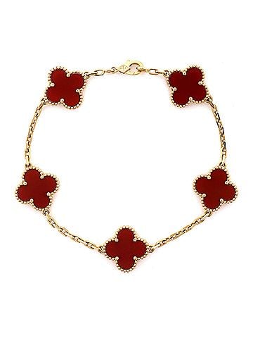 Van Cleef & Arpels Vintage Alhambra 5 Motifs Bracelet 18K Yellow Gold and Carnelian (view 1)