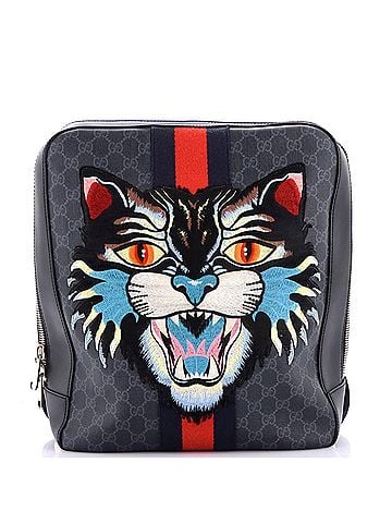 Gucci Angry Cat Web Backpack GG Coated Canvas with Applique Medium (view 1)