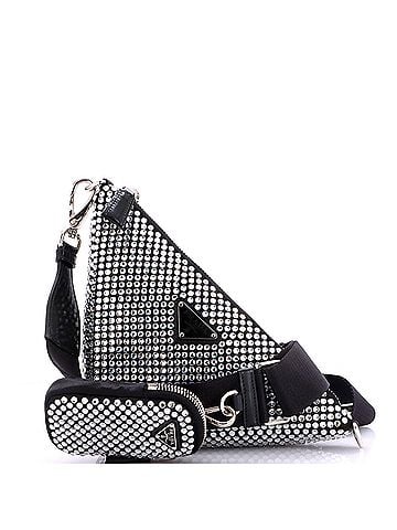 Prada Triangle Logo Zip Crossbody Bag Crystal Embellished Satin Small (view 1)