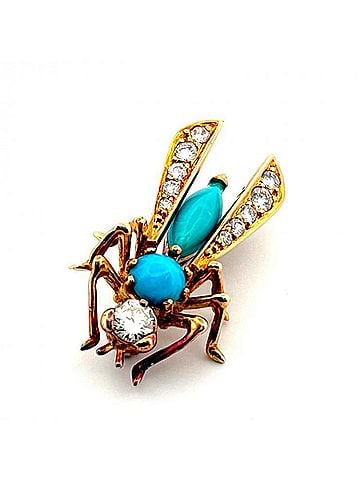 Piaget Piaget insect motif 18K 750 diamond turquoise brooch (view 1)