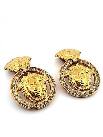 Versace VERSACE Medusa Rhinestone Earrings (Gold) (view 2)