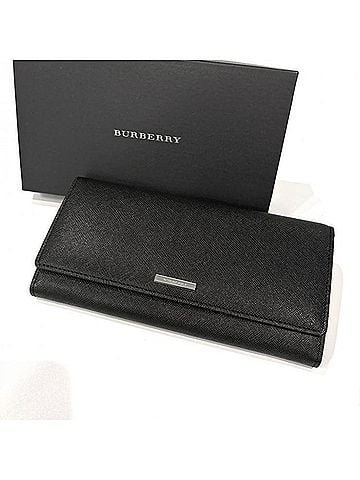 Burberry Burberry Nova Check Leather Long Wallet, Black, Clasp Closure, BURBERRY (view 1)