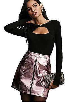 Anthropologie 4S13NNA Metallic Moto Mini Skirt Faux Leather Skirt (view 1)