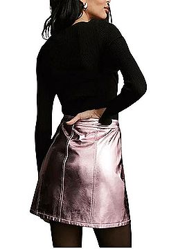 Anthropologie 4S13NNA Metallic Moto Mini Skirt Faux Leather Skirt (view 2)