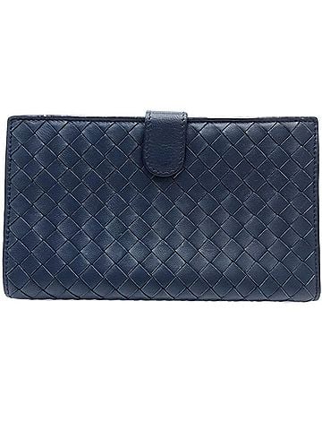 Bottega Veneta BOTTEGA VENETA Long Wallet, Intrecciato Flap Leather, Navy, Women's, 182144 (view 2)