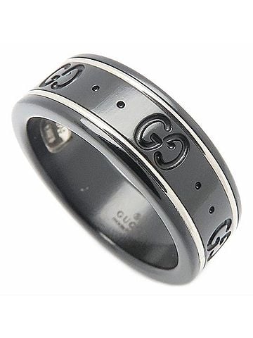 Gucci GUCCI Icon Ring, Size #17, 18K White Gold x Black Corundum, Men's, Item No. 295805 (view 2)