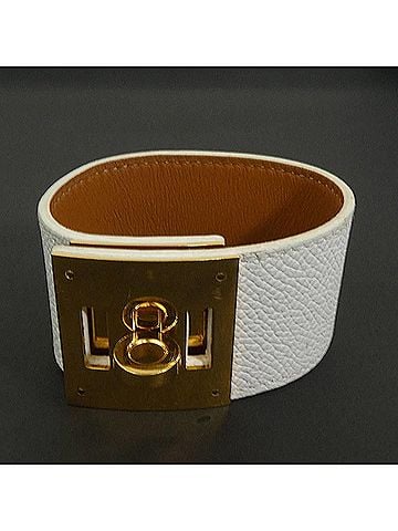 Hermès Hermes Kelly Dog Bracelet, Leather, Metal, Off-White, Gold, Women's, e62076a (view 1)