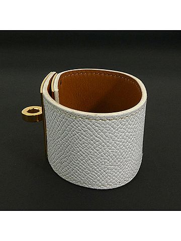Hermès Hermes Kelly Dog Bracelet, Leather, Metal, Off-White, Gold, Women's, e62076a (view 2)