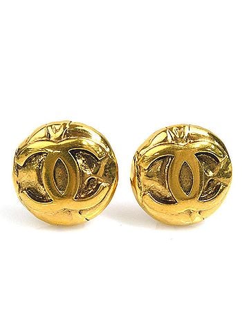 Chanel Chanel earrings, Coco Mark design, metal, gold, women's, e62090i (view 1)