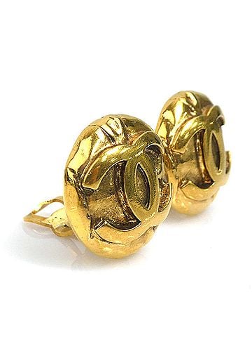 Chanel Chanel earrings, Coco Mark design, metal, gold, women's, e62090i (view 2)