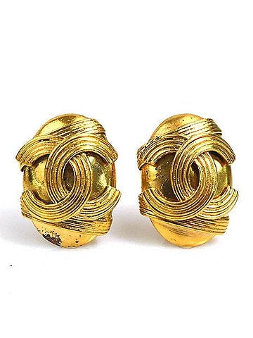 Chanel Chanel earrings, Coco Mark design, metal, gold, women's, e62091a (view 1)
