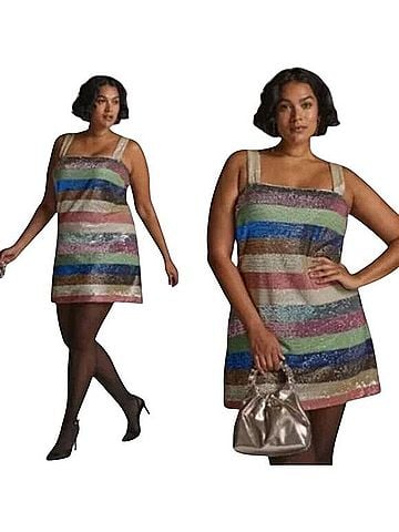 Anthropologie Not So Serious Shimmer Striped Mini Dress Cocktail Dress (view 1)