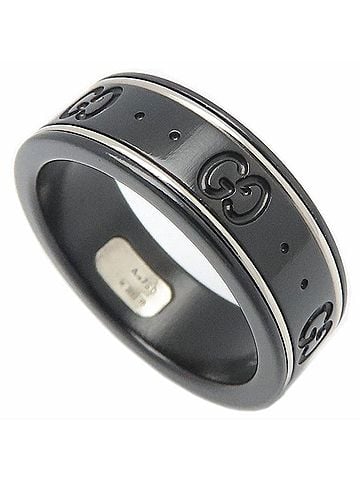 Gucci GUCCI Icon Ring, Size #17, 18K White Gold x Black Corundum, Women's, Item No. 295795 (view 1)