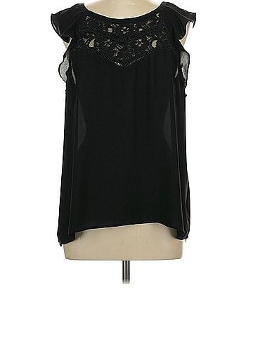 Express Black Lace Yoke Ruffled Sleeve Camisole Sleeveless T-Shirt (view 1)