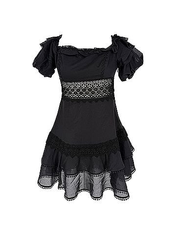 Charo Ruiz Charo Ruiz Lace-Trimmed Mini Dress in Black Cotton (view 1)