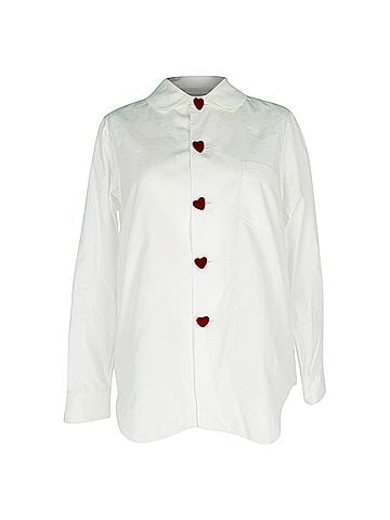 Comme des Garçons Comme des Garçons Girl Long Sleeve Button-Up Top in White Cotton (view 1)