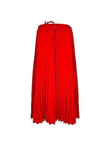 Valentino Red Valentino Pleated Drawstring Midi Skirt In Red Acetate (view 1)