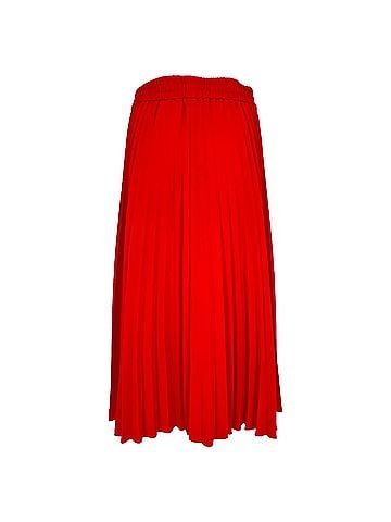 Valentino Red Valentino Pleated Drawstring Midi Skirt In Red Acetate (view 2)
