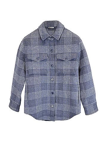 Reformation Reformation Plaid Print Button-Down Jacket in Blue Wool (view 1)