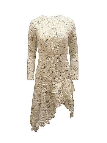 Maje Maje Reto Asymmetric Star Print Midi Dress in Ivory Cupro (view 1)