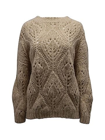 Brunello Cucinelli Brunello Cucinelli Open Weave Knit Sweater in Beige Alpaca Wool (view 1)