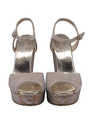 Jimmy Choo Jimmy Choo Ankle Strap Cork Wedge Sandals in Beige Suede (view 2)